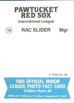1985 TCMA Pawtucket Red Sox #14 Rac Slider Back