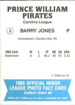 1985 TCMA Prince William Pirates #3 Barry Jones Back