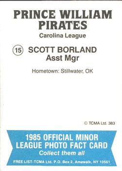 1985 TCMA Prince William Pirates #15 Scott Borland Back
