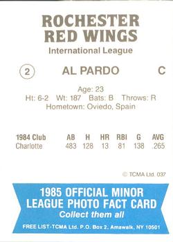 1985 TCMA Rochester Red Wings #2 Al Pardo Back