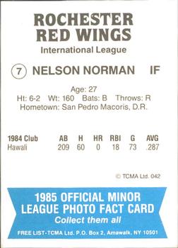 1985 TCMA Rochester Red Wings #7 Nelson Norman Back