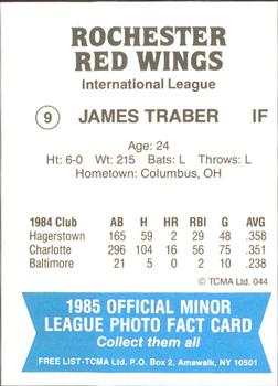 1985 TCMA Rochester Red Wings #9 James Traber Back