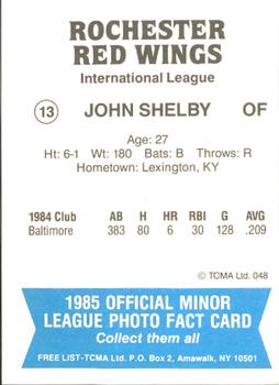 1985 TCMA Rochester Red Wings #13 John Shelby Back