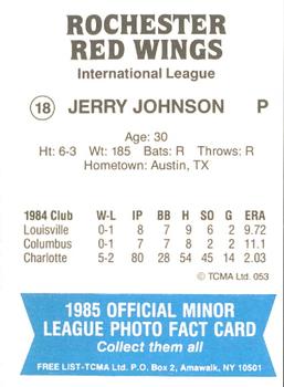 1985 TCMA Rochester Red Wings #18 Jerry Johnson Back