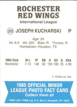 1985 TCMA Rochester Red Wings #20 Joseph Kucharski Back