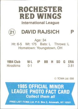 1985 TCMA Rochester Red Wings #21 David Rajsich Back