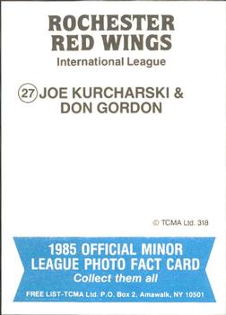1985 TCMA Rochester Red Wings #27 Joe Kucharski / Don Gordon Back