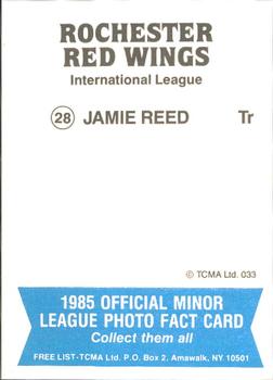1985 TCMA Rochester Red Wings #28 Jamie Reed Back