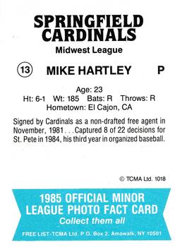1985 TCMA Springfield Cardinals #13 Mike Hartley Back