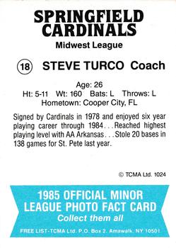 1985 TCMA Springfield Cardinals #18 Steve Turco Back