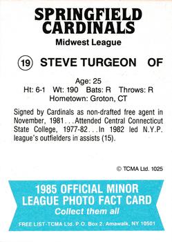 1985 TCMA Springfield Cardinals #19 Steve Turgeon Back