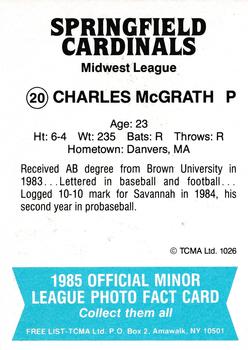 1985 TCMA Springfield Cardinals #20 Charles McGrath Back