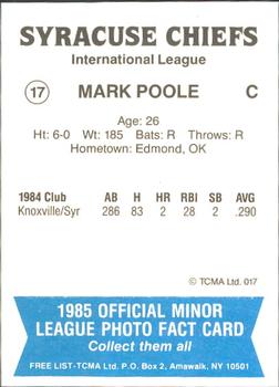 1985 TCMA Syracuse Chiefs #17 Mark Poole Back
