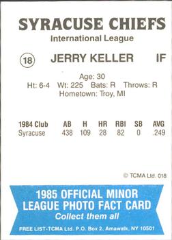 1985 TCMA Syracuse Chiefs #18 Jerry Keller Back