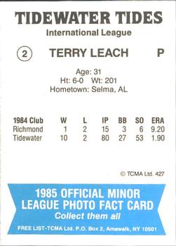 1985 TCMA Tidewater Tides #2 Terry Leach Back