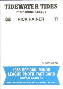1985 TCMA Tidewater Tides #28 Rick Rainer Back