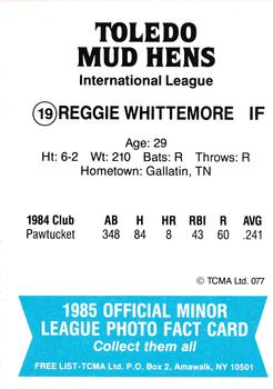 1985 TCMA Toledo Mud Hens #19 Reggie Whittemore Back