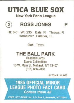 1985 TCMA Utica Blue Sox #2 Ross Jones Back