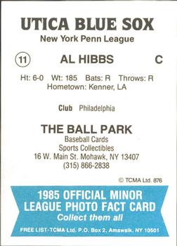 1985 TCMA Utica Blue Sox #11 Al Hibbs Back