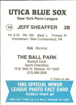 1985 TCMA Utica Blue Sox #14 Jeff Sheaffer Back