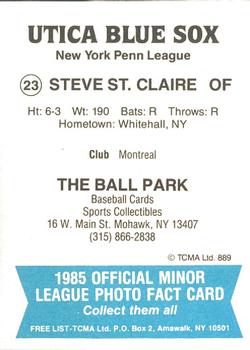 1985 TCMA Utica Blue Sox #23 Steve St. Claire Back