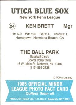 1985 TCMA Utica Blue Sox #24 Ken Brett Back