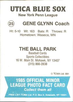 1985 TCMA Utica Blue Sox #25 Gene Glynn Back
