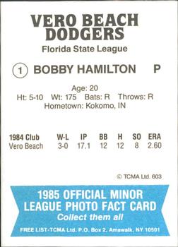 1985 TCMA Vero Beach Dodgers #1 Bobby Hamilton Back