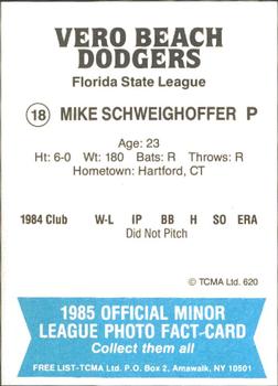 1985 TCMA Vero Beach Dodgers #18 Mike Schweighoffer Back