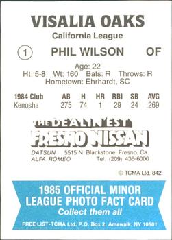 1985 TCMA Visalia Oaks #1 Phil Wilson Back