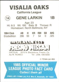 1985 TCMA Visalia Oaks #14 Gene Larkin Back