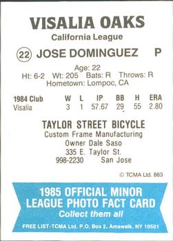 1985 TCMA Visalia Oaks #22 Jose Dominguez Back