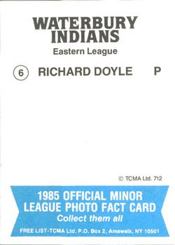 1985 TCMA Waterbury Indians #6 Richard Doyle Back