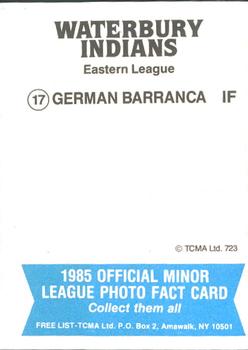1985 TCMA Waterbury Indians #17 German Barranca Back