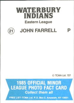 1985 TCMA Waterbury Indians #21 John Farrell Back