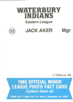 1985 TCMA Waterbury Indians #22 Jack Aker Back