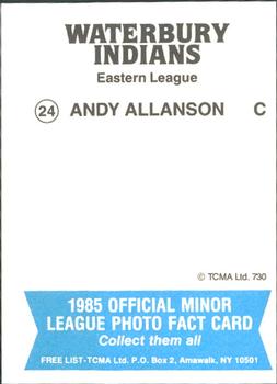 1985 TCMA Waterbury Indians #24 Andy Allanson Back