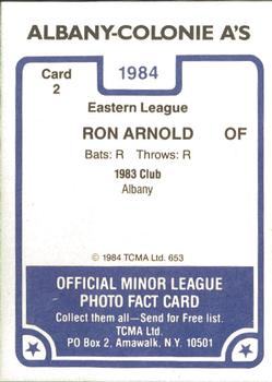 1984 TCMA Albany-Colonie A's #2 Ron Arnold Back