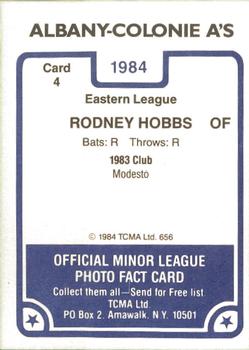 1984 TCMA Albany-Colonie A's #4 Rodney Hobbs Back