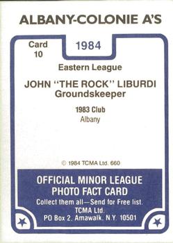 1984 TCMA Albany-Colonie A's #10 John Liburdi Back
