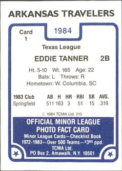 1984 TCMA Arkansas Travelers #1 Eddie Tanner Back