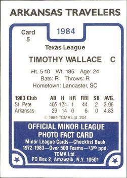 1984 TCMA Arkansas Travelers #5 Tim Wallace Back
