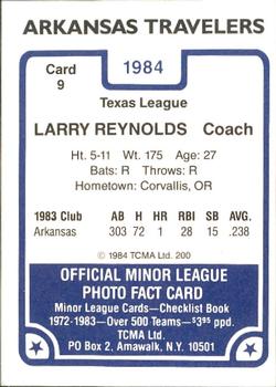1984 TCMA Arkansas Travelers #9 Larry Reynolds Back