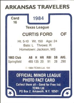 1984 TCMA Arkansas Travelers #16 Curt Ford Back