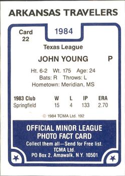 1984 TCMA Arkansas Travelers #22 John Young Back