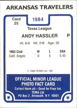 1984 TCMA Arkansas Travelers #25 Andy Hassler Back