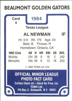 1984 TCMA Beaumont Golden Gators #4 Al Newman Back