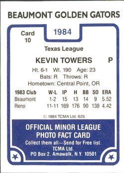 1984 TCMA Beaumont Golden Gators #10 Kevin Towers Back