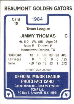 1984 TCMA Beaumont Golden Gators #15 Jimmy Thomas Back