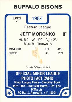 1984 TCMA Buffalo Bisons #1 Jeff Moronko Back